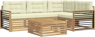 vidaXL Conjunto De Sof&aacute;s De Exterior 6 Uds. Blanco Y Crema Poli&eacute;ster Vidaxl