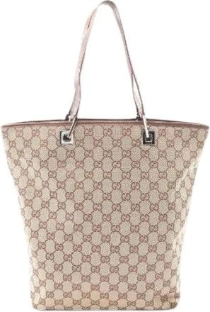 Gucci Pre-owned GG Canvas Tote Bag - Dames - Vintage Shopper - Beige - ONE Size - Leer - Vintage