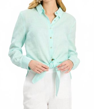 Tyler B&ouml;e Amara Linen Tie Front Shirt In Bleached Aqua