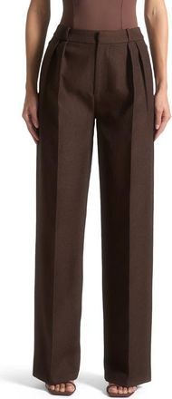 Mani&egrave;re De Voir Julie Tailored Twin Pleat Trousers in Brown at Nordstrom, Size 4