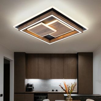 Globo Lighting Lampada da soffitto plafoniera soggiorno lampada sala da pranzo, 3 livelli, aspetto legno mdf metallo nero opale, led 32W 1600Lm wam bianco