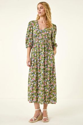 Roman Floral Print V-Neck Midi Dress