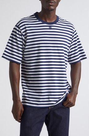 Dolce & Gabbana Embroidered Logo Stripe Stretch Cotton T-Shirt in Rigato at Nordstrom, Size 46
