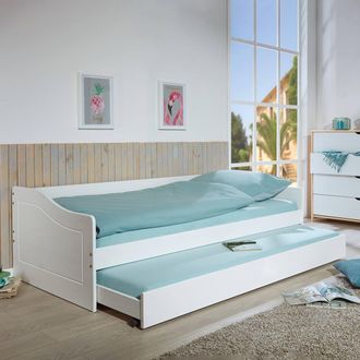 Dmora Dmora Canap&eacute;-lit Avec Lit Gigogne, En Pin Teint&eacute; Blanc, 97x208x62 Cm