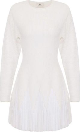 Elisabetta Franchi Gebreide jurk met ruches - Dames - Kleedjes - Beige - L - Polyester - Kleedjes