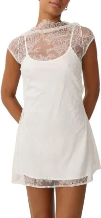 Kat The Label Eloise Lace Overlay Satin Slip in Ivory at Nordstrom, Size Xx-Large