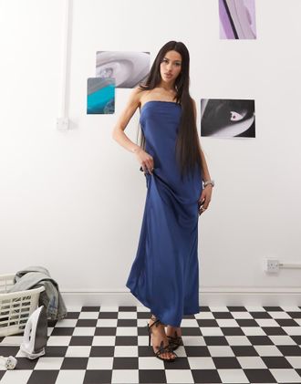 Princess Polly satin bandeau cowl tie back maxi dress in blue