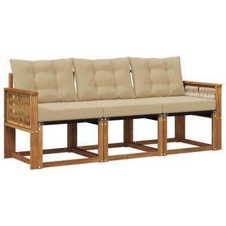 vidaXL Conjunto De Sof&aacute;s De Exterior Con Coj&iacute;n 3 Pcs Natural Y Beige Vidaxl