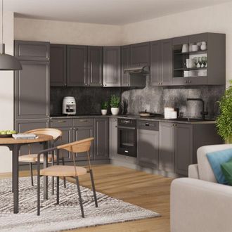 Vicco Cocina Esquinera Fame-line, Antracita-oro Landhaus, 287 X 46 Cm Sin Encimera, Vicco