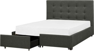Beliani Bed with Storage Drawers Fabric LA ROCHELLE 140 x 200 cm (EU Double) Dark Grey