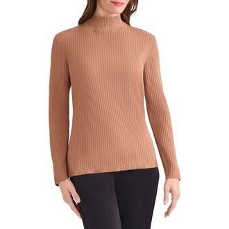 Jones New York Rib Mock Neck Sweater in Caf Au Lait at Nordstrom, Size X-Large