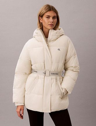 Calvin Klein Chaqueta De Plumas Con Capucha Y Cintur&oacute;n Con Logo