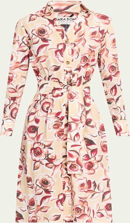La Petite Robe Di Chiara Boni Belted Floral-Print Midi Shirtdress