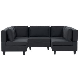 Beliani Sof&aacute; Modular Moderno 5 Plazas Tapizado Tela Poli&eacute;ster Respaldo Acolchado En Forma De U Negro Unstad