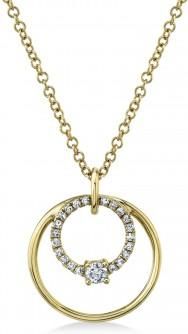 Allurez Diamond Accented Double Circle Pendant Necklace 14k Yellow Gold (0.11ct)