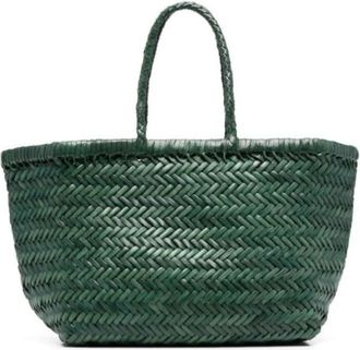 Dragon Diffusion Triple Jump Green Handbag With Two Top Handles And Woven Design In Leather Woman
