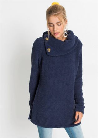 Bonprix Longpullover BONPRIX Longpullover, Damen, Gr. 48/50 (XL), blau (dunkelblau), Obermaterial: 100% Polyester, oversize, Pullover Longpullover, weiches Ma