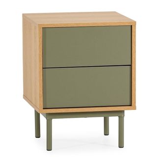 HOMN Mesita de noche 2 cajones color roble/verde