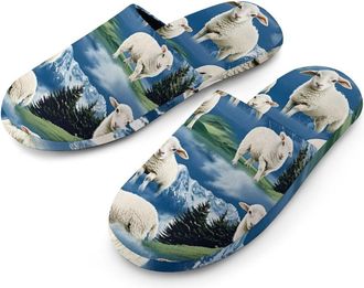 Generic Animals Lambs And Sheep Flannel Mens Slip-on Slippers Winter Warm House Shoes with Rubber Sole for Home Hotel