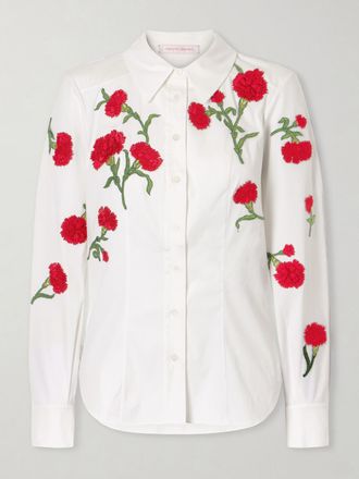 Carolina Herrera Camicia In Misto Cotone Con Fiori Isabela - Bianco