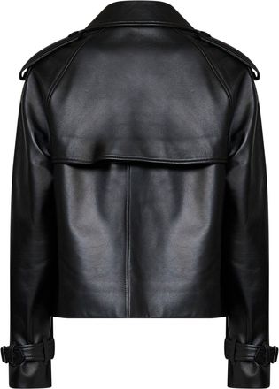 Burberry Womens Cropped Trench Jacket Mayfair Black Leather Lambskin Bomber