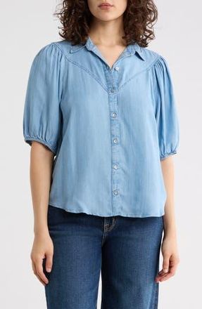 Beach Lunch Lounge Lida Short Sleeve Denim Button-Up Shirt in Light Wash at Nordstrom Rack, Size X-Small
