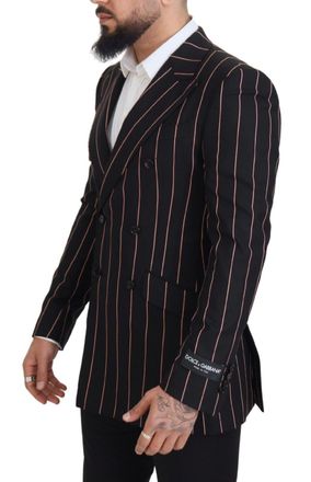 Dolce & Gabbana Mens Black Stripes Viscose Double Breasted Blazer Clothing