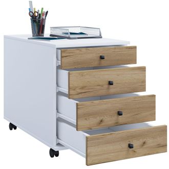 ebuy24 Vcm Roll Container Contenedor Lateral Con Cajones Dimensiones Aprox. Al. 57 X An. 42 X P. 50 Cm Contenedor De Oficina - Lona (blanco / Roble De Miel)