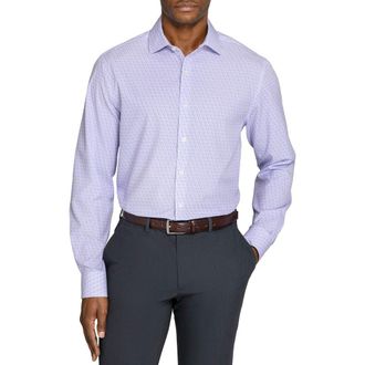 W.R.K Faint Floral Performance Dress Shirt in White/Purple at Nordstrom, Size 15.5 - R