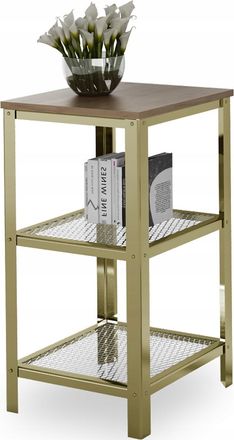 OEM Estanter&iacute;a Industrial De 3 Niveles Para Sala De Estar, Atornillada, 40x40x80 Cm, Color Oro Y Roble Lancelot