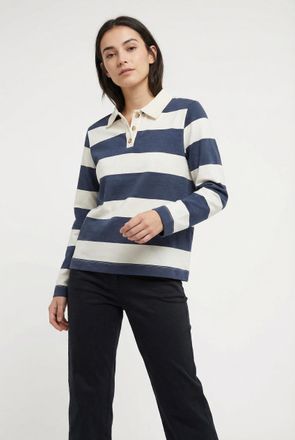 Soyaconcept Langarm-Poloshirt SOYACONCEPT SC-BARNI 48, Damen, Gr. XL, navy combi, Jersey, Obermaterial: 48% Modal, 48% Polyester, 4% Elasthan, geringelt, gestreif