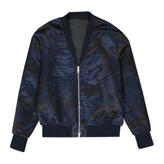 Neil Barrett Jassen, Heren, Blauw, L, Polyester, Bomberjack met Ribboorden