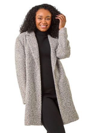 Roman Womens Petite Textured Boucle Coat - Light Pink - Size 16 UK