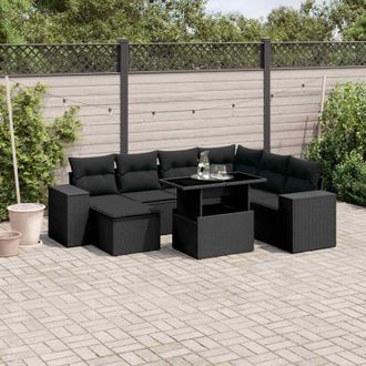 vidaXL Set De Sof&aacute;s De Jard&iacute;n 8 Piezas Y Cojines Rat&aacute;n Sint&eacute;tico Negro Vidaxl