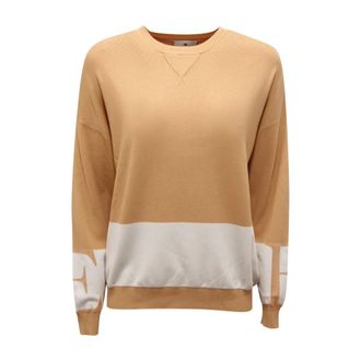 Elisabetta Franchi Round-neck Knitwear, female, Beige, Size: XS Mk01S56E2 Sweater