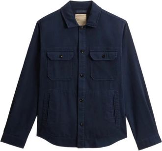 Woolrich Linnenmix Safari Overshirt - Heren - Zomerjassen - Blauw - S - Linnen - Jassen