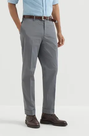 Brunello Cucinelli Garment-dyed Italian fit trousers in American Pima comfort cotton gabardine in Silver at Nordstrom, Size 58