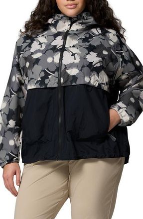 Columbia Spire Valley Print Water Repellent Windbreaker in Black Ikatbloom Print/Black at Nordstrom, Size 1X