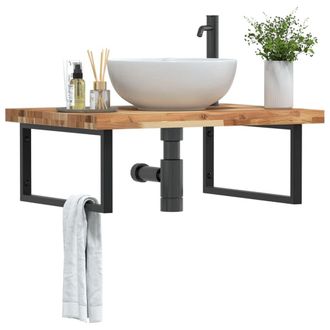Berkfield Home Basin Shelf Wall Mounted Steel & Solid Wood Acacia in Brown