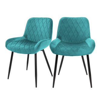ML Design 2x Sillas De Comedor Turquesa Estilo Retro Asiento Tapizado Aspecto De Terciopelo Patas De Metal Negras Con Respaldo Y Apoyabrazos Sill&oacute;n Moderno Para