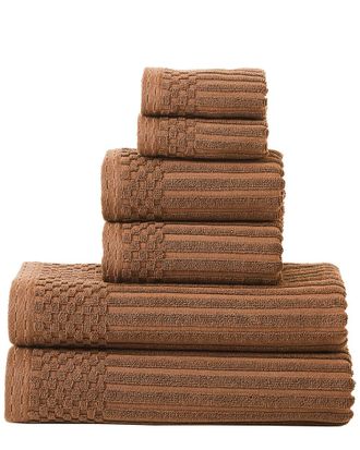 Superior Highly Absorbent 6Pc Solid And Checkered Border Cotton Towel Set