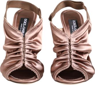Dolce & Gabbana Bronze Satin Ruched Slingback Sandals Womens Shoes