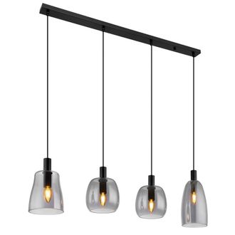 Netlighting Garri Bar Pendant Ceiling Light Matt Black Smoke Glass Shade 4x E14