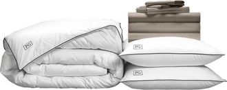 Pillow Guy Classic Cool & Crisp 100% Cotton Percale, White Down Perfect Bedding Bundle