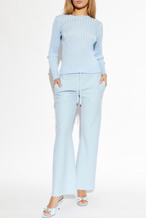 Versace Ribbed Long Sleeve Top, Womens, Light Blue