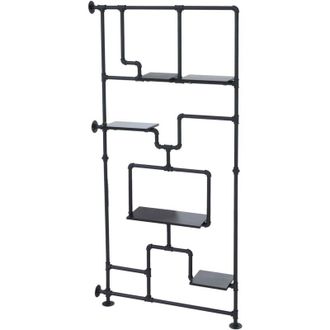 Hhg [NON UTILIZZATO] Divisorio con ripiani HHG-617, scaffale da soggiorno, metallo industriale melaminico MVG 203x100x20 cm, nero