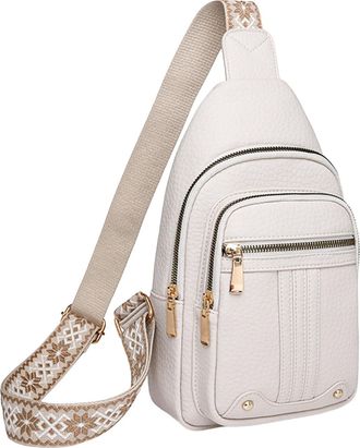 Generic Mens Stylish Messenger Chest Bag Large Capacity Zipper Closure Durable Layer Design Fashionable Pattern Solid Casual Crossbody Bag For Daily Use (Whit