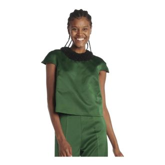 Viktor & Rolf Satin Top with Tulle Neckline - female - Viktor & Rolf - T-Shirts - Green - S - Tops