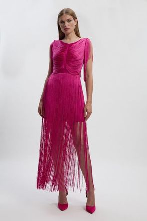 Karen Millen Draped Fringe Mini Dress in Magenta at Nordstrom, Size X-Small