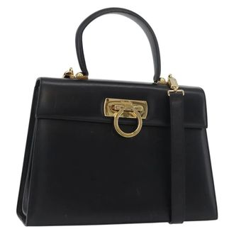 Ferragamo Convertible Top Handle Leather Black Leather Handbag (Pre-Owned)